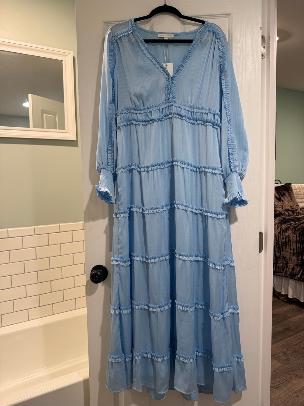 Chelsea & Violet Light Blue Tiered V-Neck Maxi Dress
